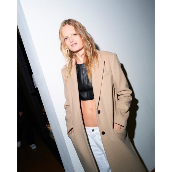 Zara x Kaia Gerber Wool Blend Long Overcoat Camel Large Classic Capsule Timeless - Picture 2 of 16